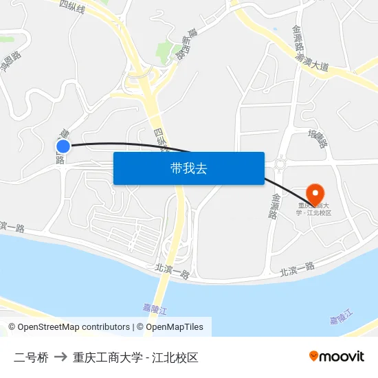 二号桥 to 重庆工商大学 - 江北校区 map
