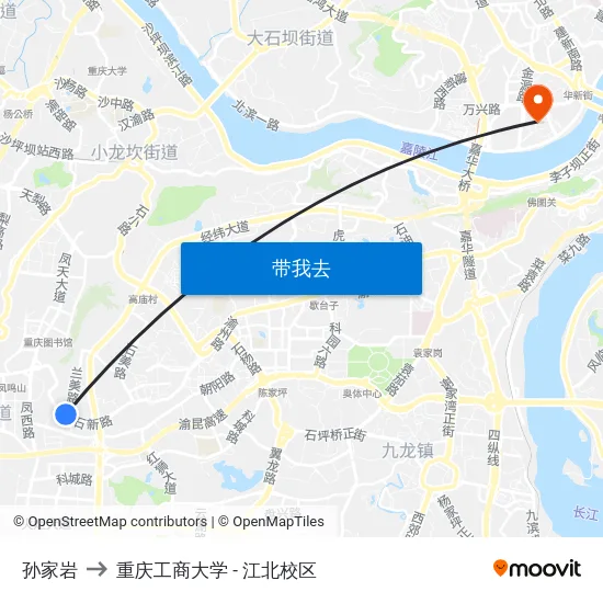 孙家岩 to 重庆工商大学 - 江北校区 map