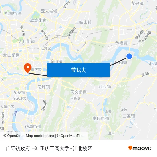 广阳镇政府 to 重庆工商大学 - 江北校区 map