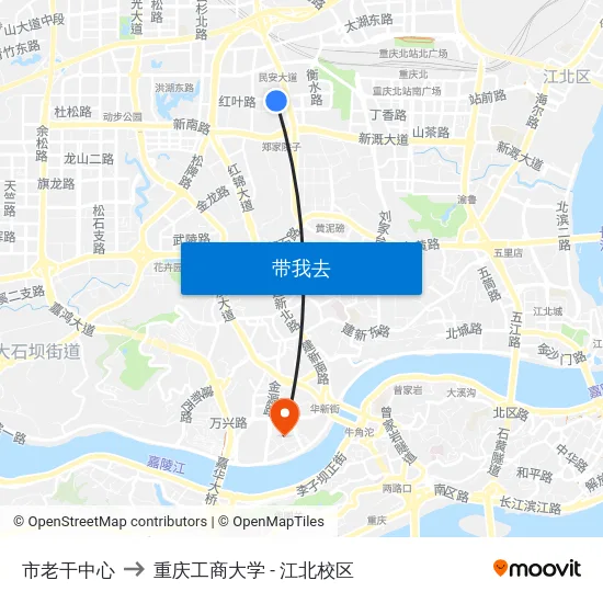 市老干中心 to 重庆工商大学 - 江北校区 map