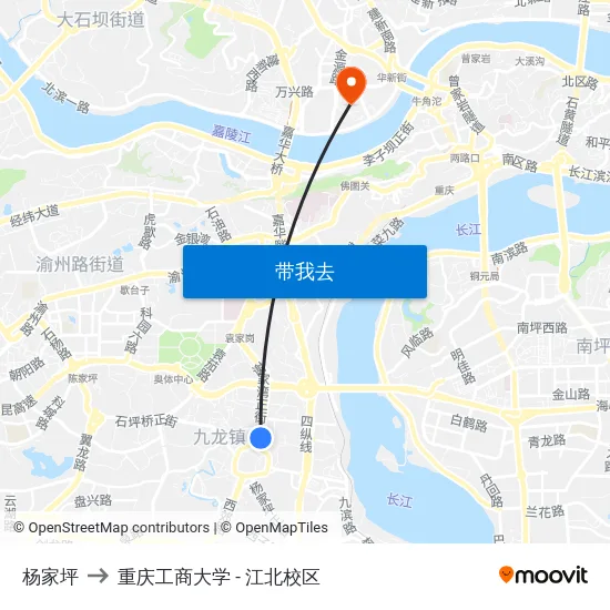 杨家坪 to 重庆工商大学 - 江北校区 map