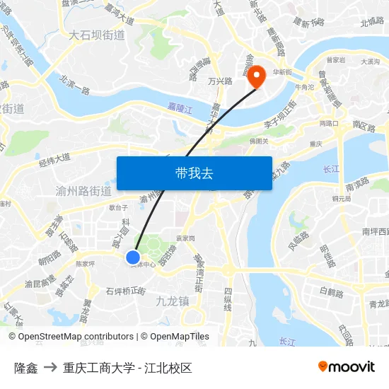 隆鑫 to 重庆工商大学 - 江北校区 map