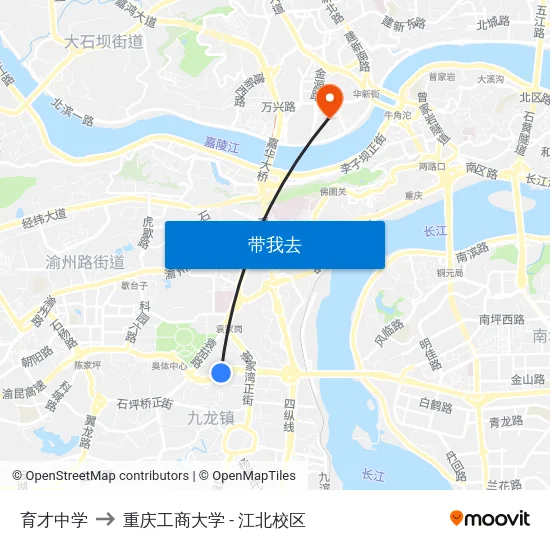 育才中学 to 重庆工商大学 - 江北校区 map
