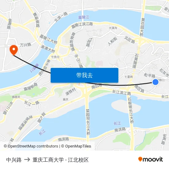 中兴路 to 重庆工商大学 - 江北校区 map