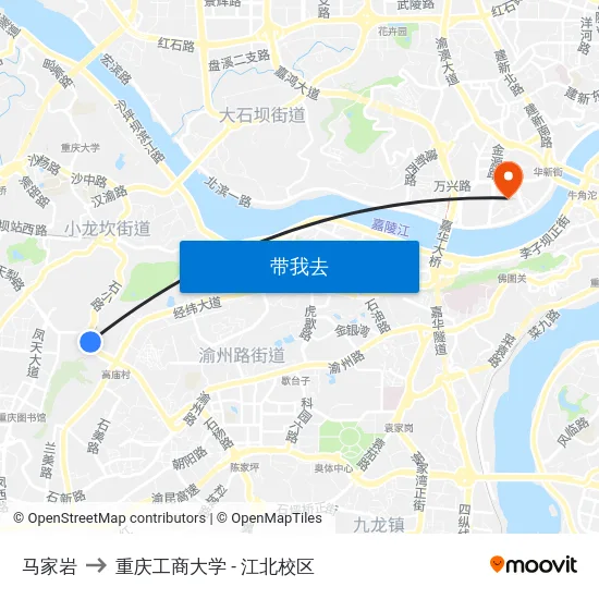 马家岩 to 重庆工商大学 - 江北校区 map