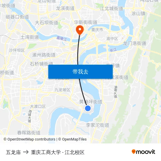 五龙庙 to 重庆工商大学 - 江北校区 map