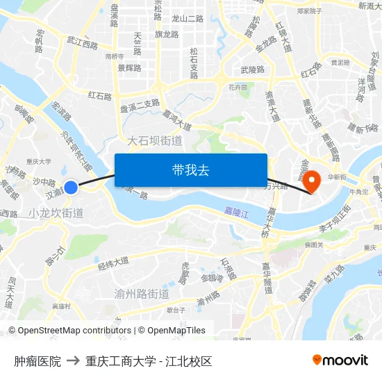 肿瘤医院 to 重庆工商大学 - 江北校区 map