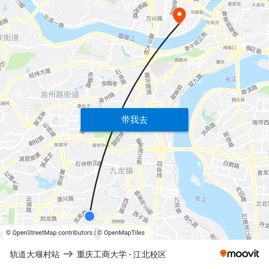 轨道大堰村站 to 重庆工商大学 - 江北校区 map
