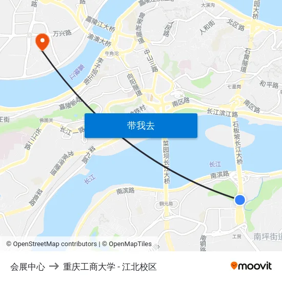 会展中心 to 重庆工商大学 - 江北校区 map