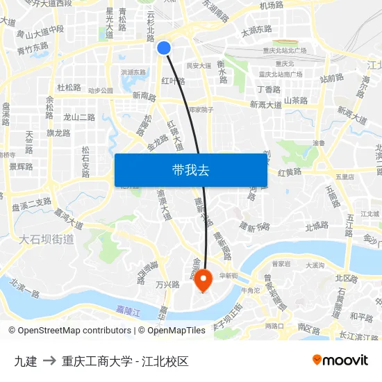 九建 to 重庆工商大学 - 江北校区 map