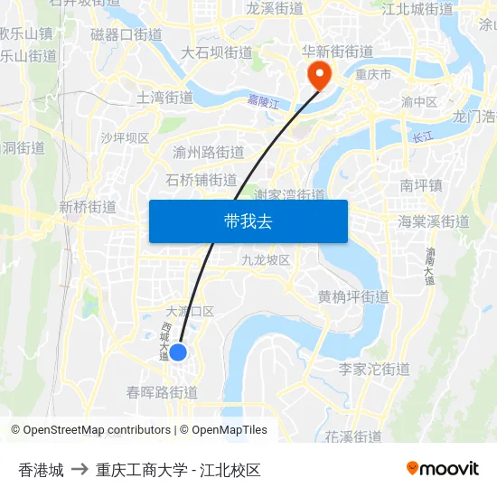 香港城 to 重庆工商大学 - 江北校区 map