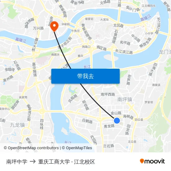 南坪中学 to 重庆工商大学 - 江北校区 map