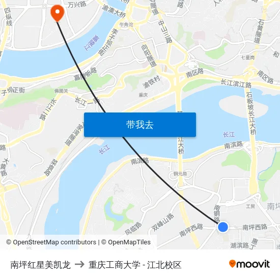 南坪红星美凯龙 to 重庆工商大学 - 江北校区 map