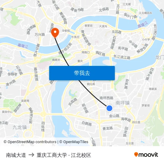南城大道 to 重庆工商大学 - 江北校区 map