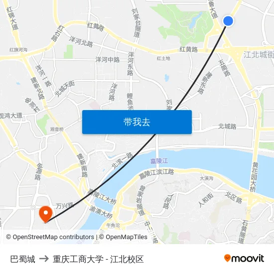 巴蜀城 to 重庆工商大学 - 江北校区 map