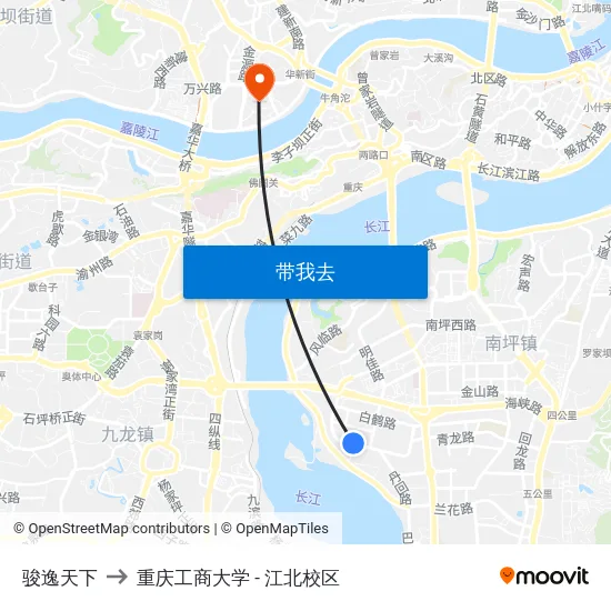 骏逸天下 to 重庆工商大学 - 江北校区 map