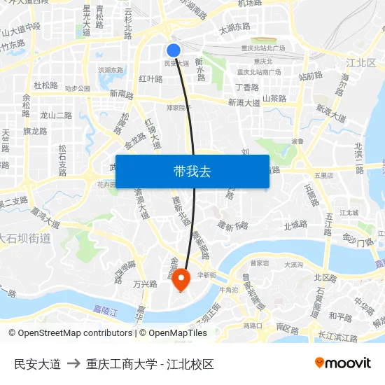 民安大道 to 重庆工商大学 - 江北校区 map