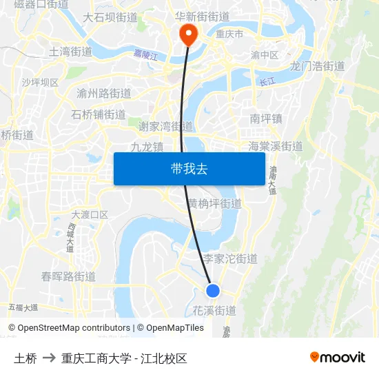 土桥 to 重庆工商大学 - 江北校区 map