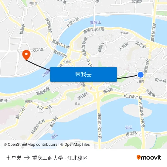 七星岗 to 重庆工商大学 - 江北校区 map