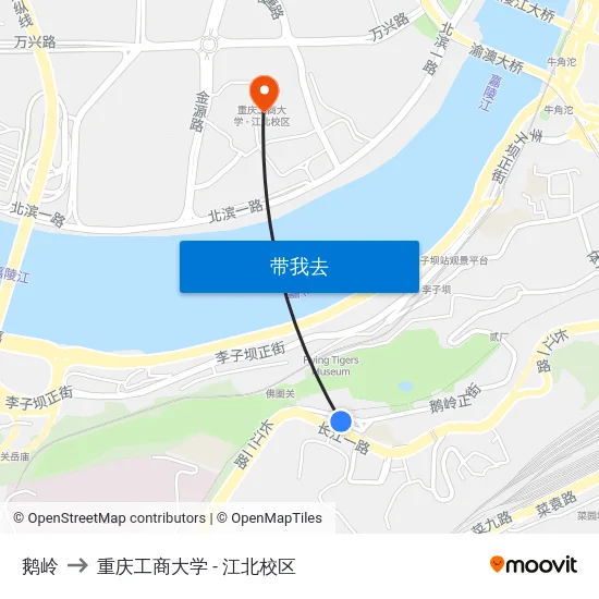 鹅岭 to 重庆工商大学 - 江北校区 map