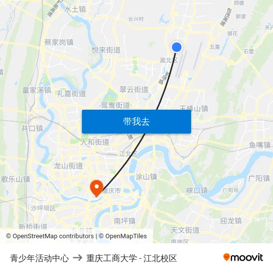 青少年活动中心 to 重庆工商大学 - 江北校区 map