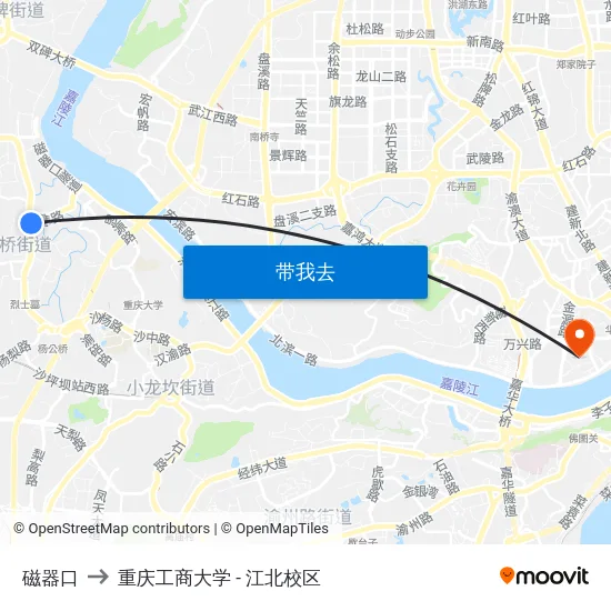 磁器口 to 重庆工商大学 - 江北校区 map