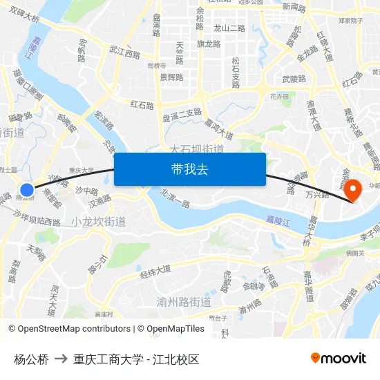 杨公桥 to 重庆工商大学 - 江北校区 map
