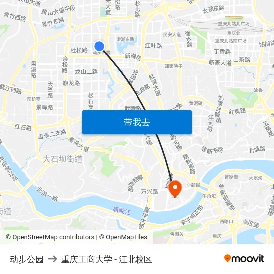 动步公园 to 重庆工商大学 - 江北校区 map