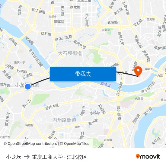 小龙坎 to 重庆工商大学 - 江北校区 map