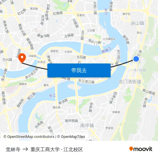 觉林寺 to 重庆工商大学 - 江北校区 map