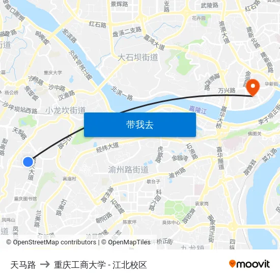 天马路 to 重庆工商大学 - 江北校区 map