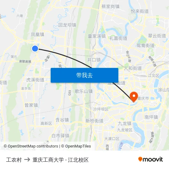 工农村 to 重庆工商大学 - 江北校区 map