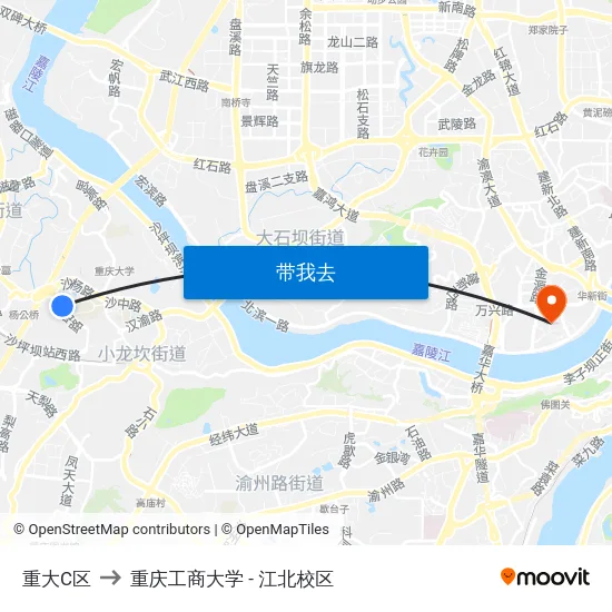 重大C区 to 重庆工商大学 - 江北校区 map