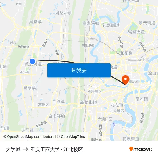 大学城 to 重庆工商大学 - 江北校区 map