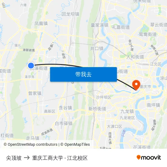 尖顶坡 to 重庆工商大学 - 江北校区 map