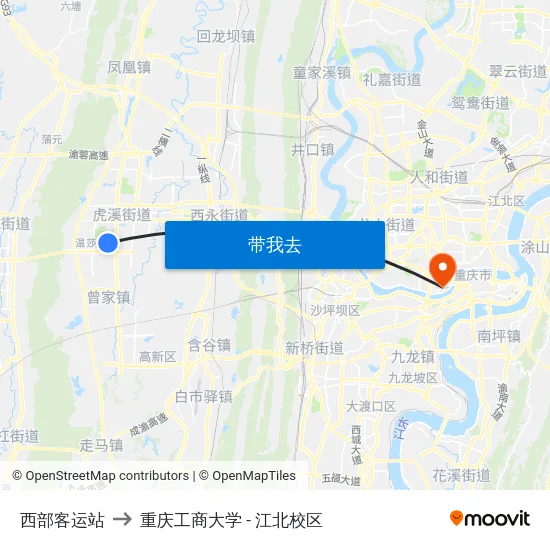 西部客运站 to 重庆工商大学 - 江北校区 map