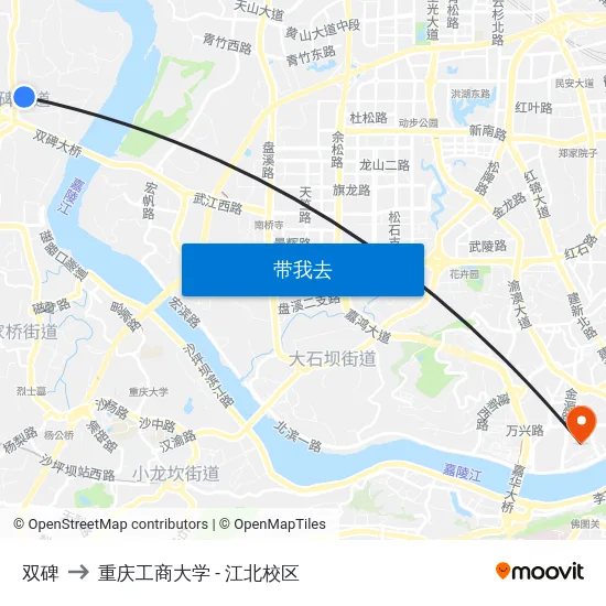 双碑 to 重庆工商大学 - 江北校区 map