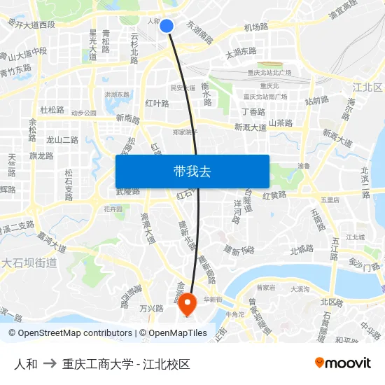人和 to 重庆工商大学 - 江北校区 map