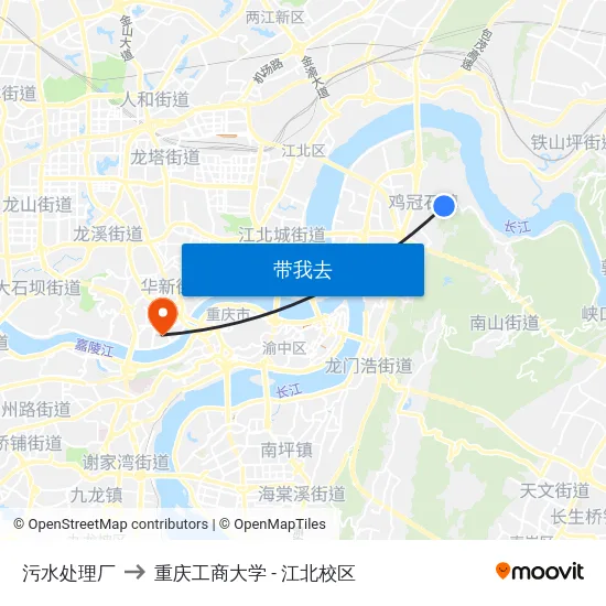 污水处理厂 to 重庆工商大学 - 江北校区 map