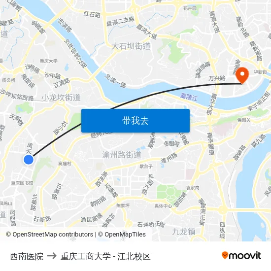 西南医院 to 重庆工商大学 - 江北校区 map