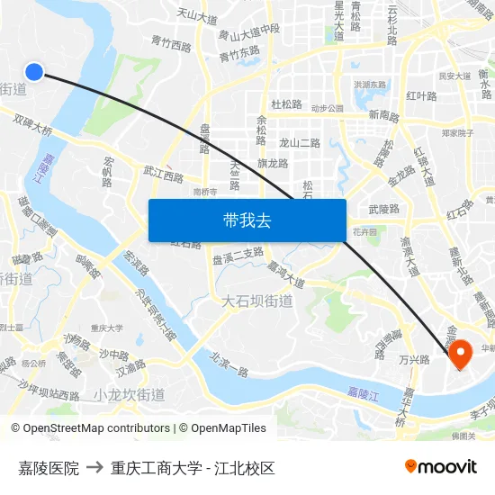 嘉陵医院 to 重庆工商大学 - 江北校区 map