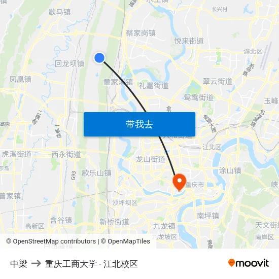 中梁 to 重庆工商大学 - 江北校区 map