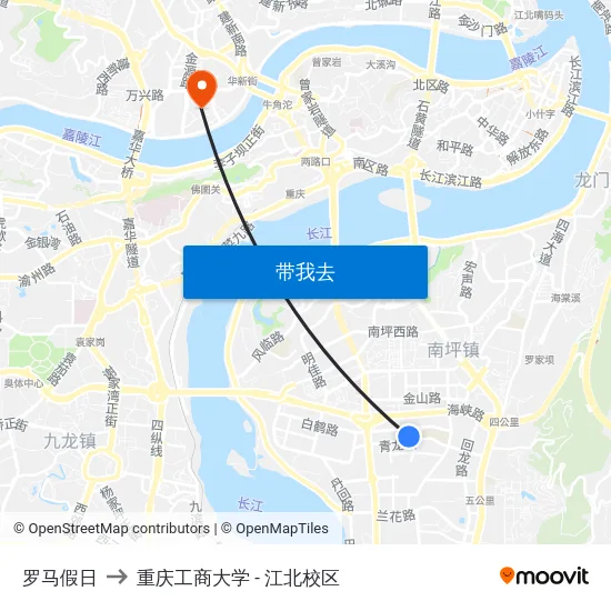 罗马假日 to 重庆工商大学 - 江北校区 map
