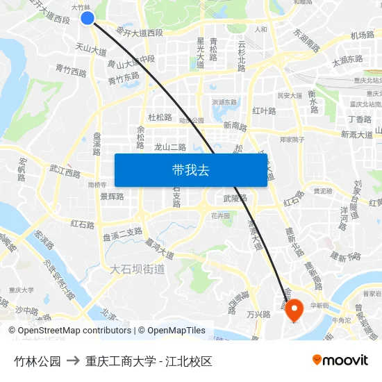 竹林公园 to 重庆工商大学 - 江北校区 map
