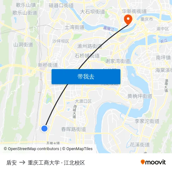 盾安 to 重庆工商大学 - 江北校区 map