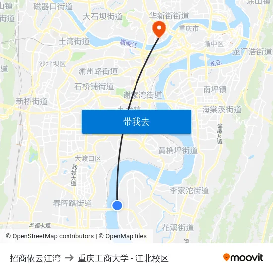 招商依云江湾 to 重庆工商大学 - 江北校区 map