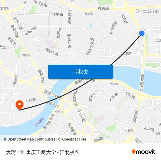 大湾 to 重庆工商大学 - 江北校区 map