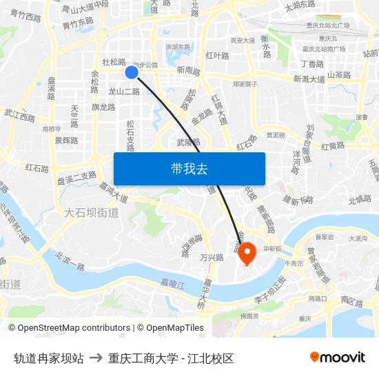 轨道冉家坝站 to 重庆工商大学 - 江北校区 map
