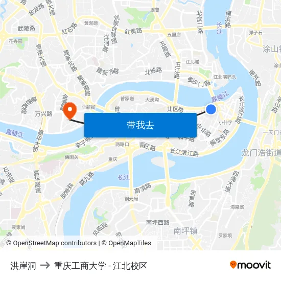 洪崖洞 to 重庆工商大学 - 江北校区 map