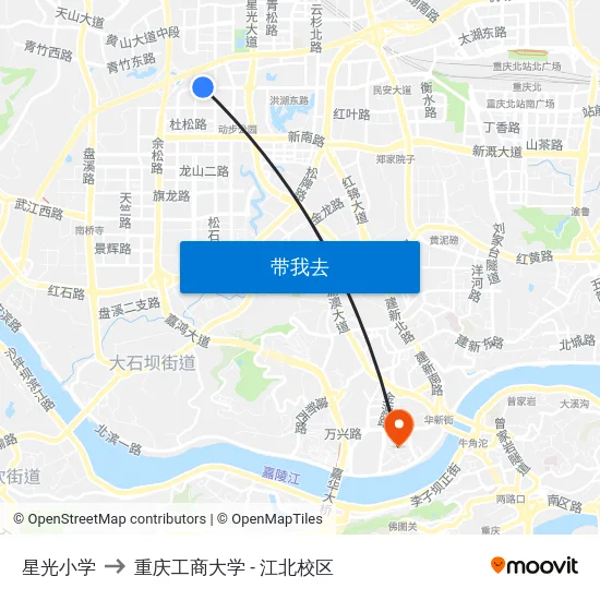 星光小学 to 重庆工商大学 - 江北校区 map